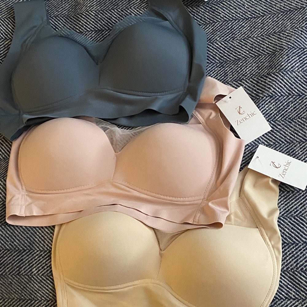 Chic Women's Bra Trio - Slate Blue, Blush Pink, Soft Cream